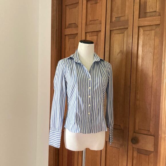 Rafaella Blue Striped Buttondown, Size M - Picture 1 of 9